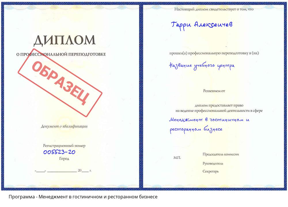 Менеджмент в гостиничном и ресторанном бизнесе Белгород