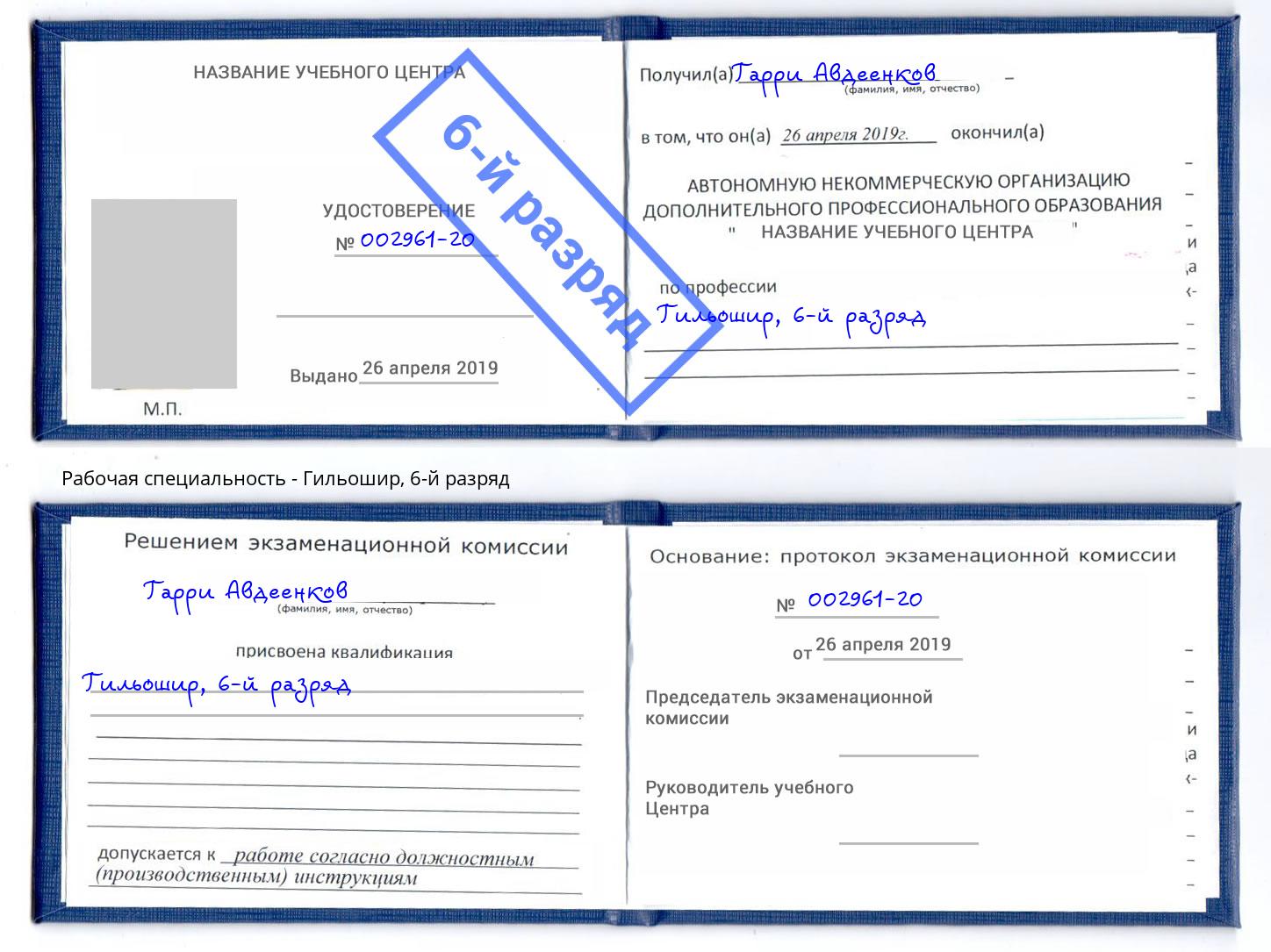 корочка 6-й разряд Гильошир Белгород