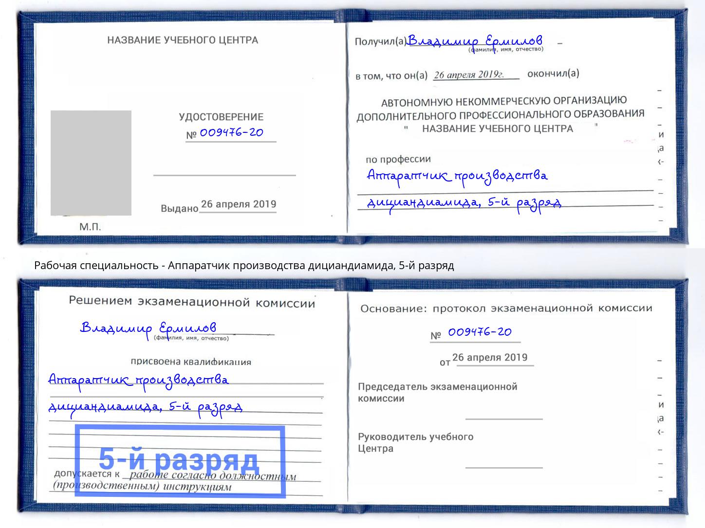 корочка 5-й разряд Аппаратчик производства дициандиамида Белгород