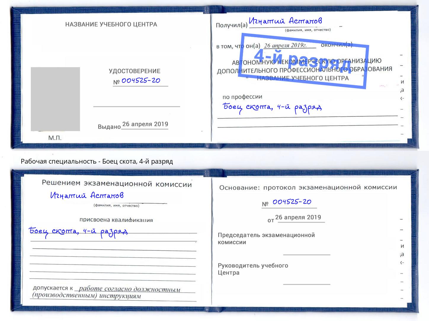 корочка 4-й разряд Боец скота Белгород