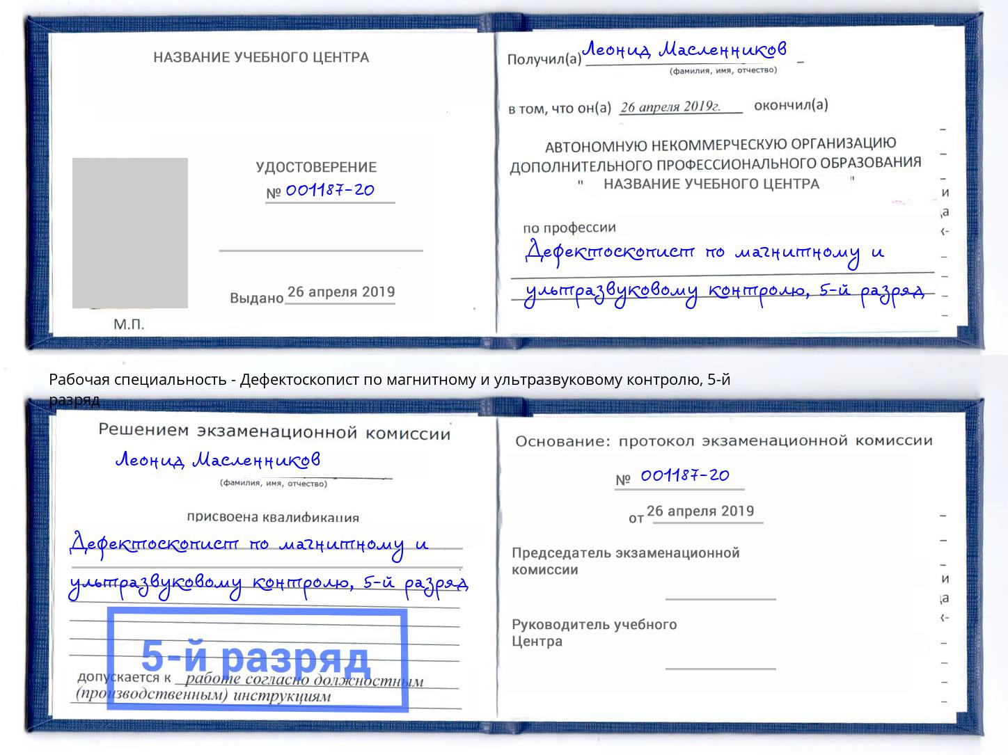 корочка 5-й разряд Дефектоскопист по магнитному и ультразвуковому контролю Белгород