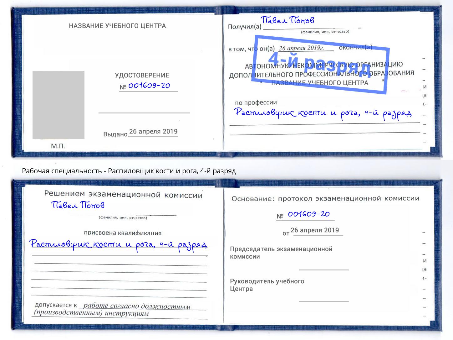 корочка 4-й разряд Распиловщик кости и рога Белгород