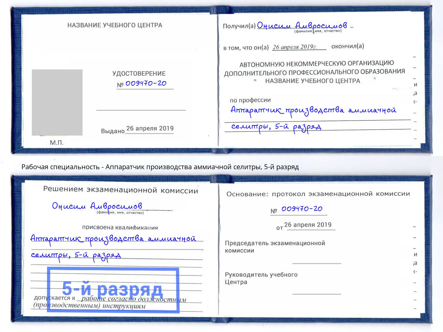 корочка 5-й разряд Аппаратчик производства аммиачной селитры Белгород