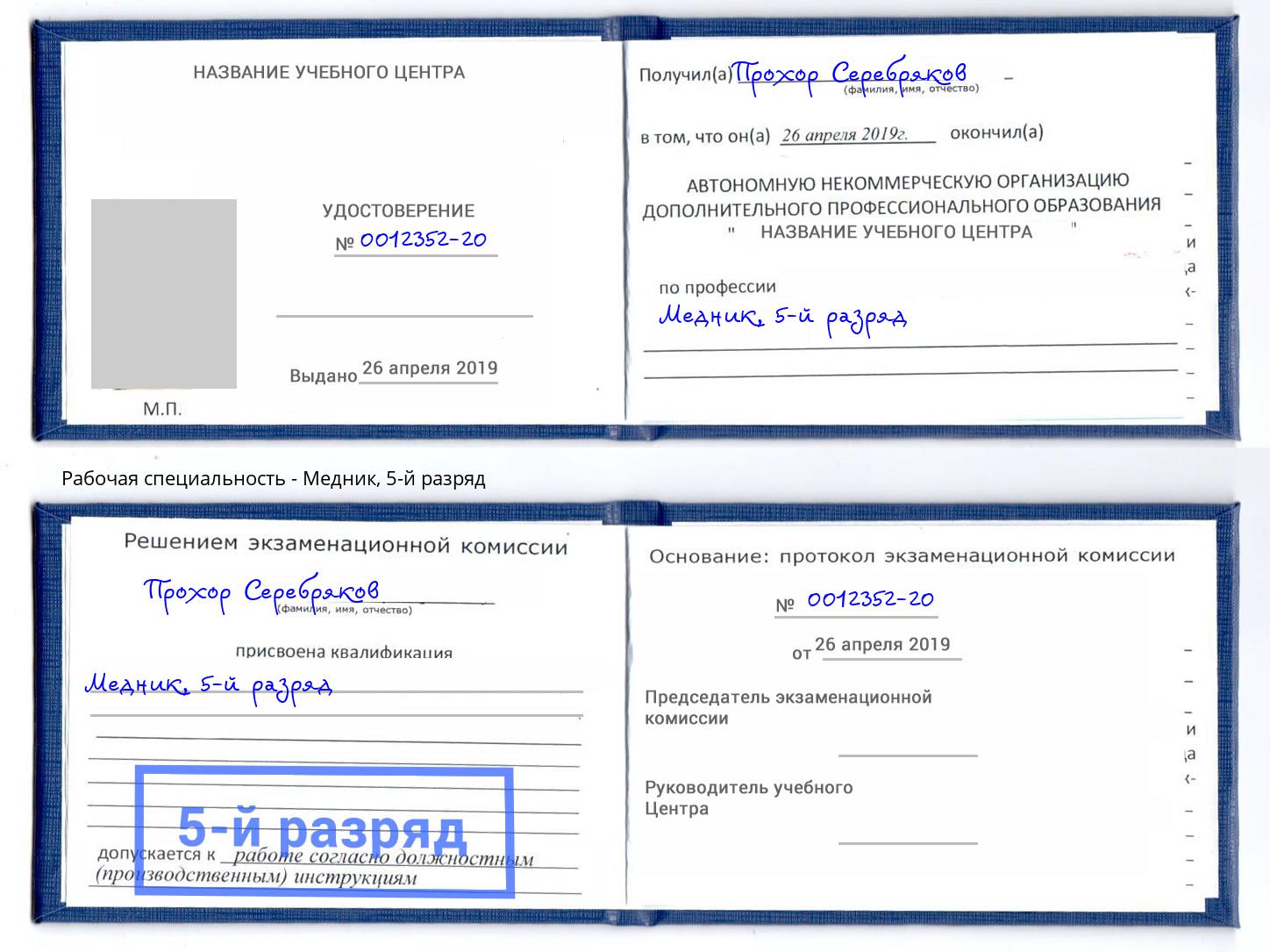 корочка 5-й разряд Медник Белгород