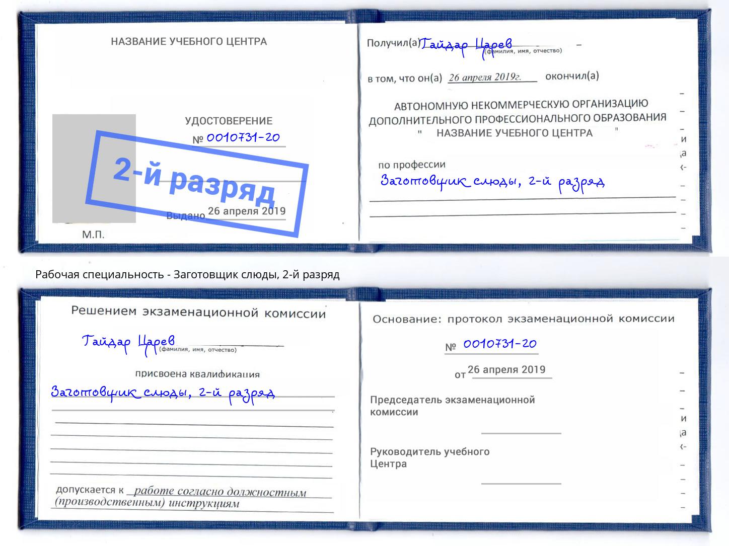 корочка 2-й разряд Заготовщик слюды Белгород