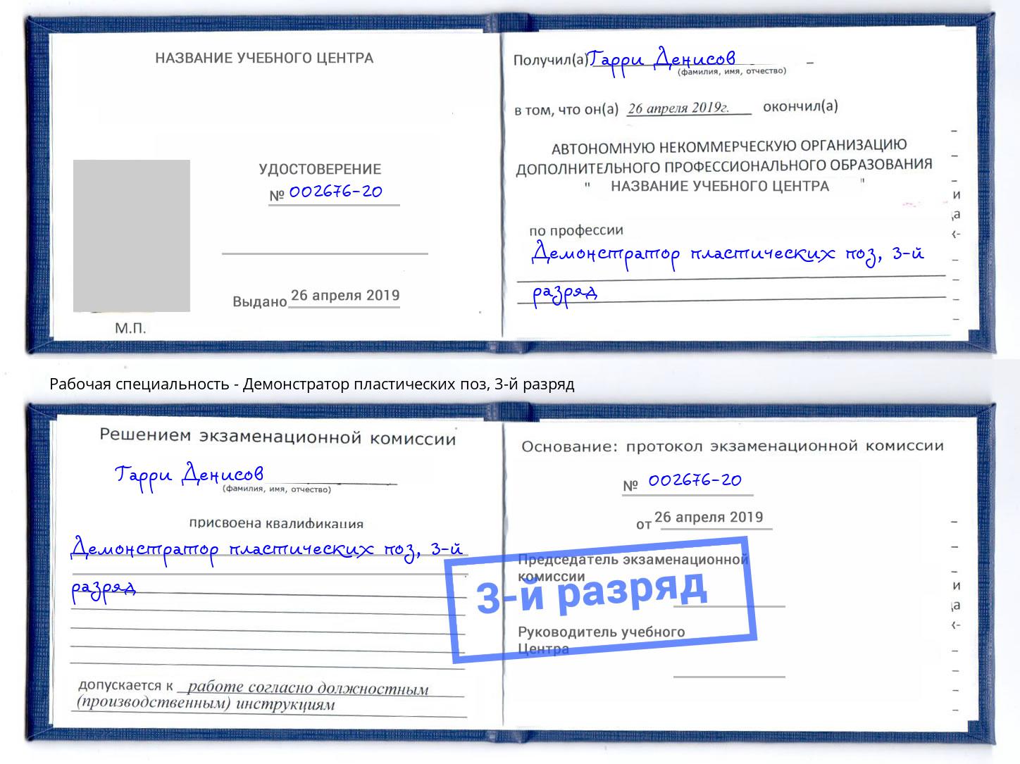 корочка 3-й разряд Демонстратор пластических поз Белгород