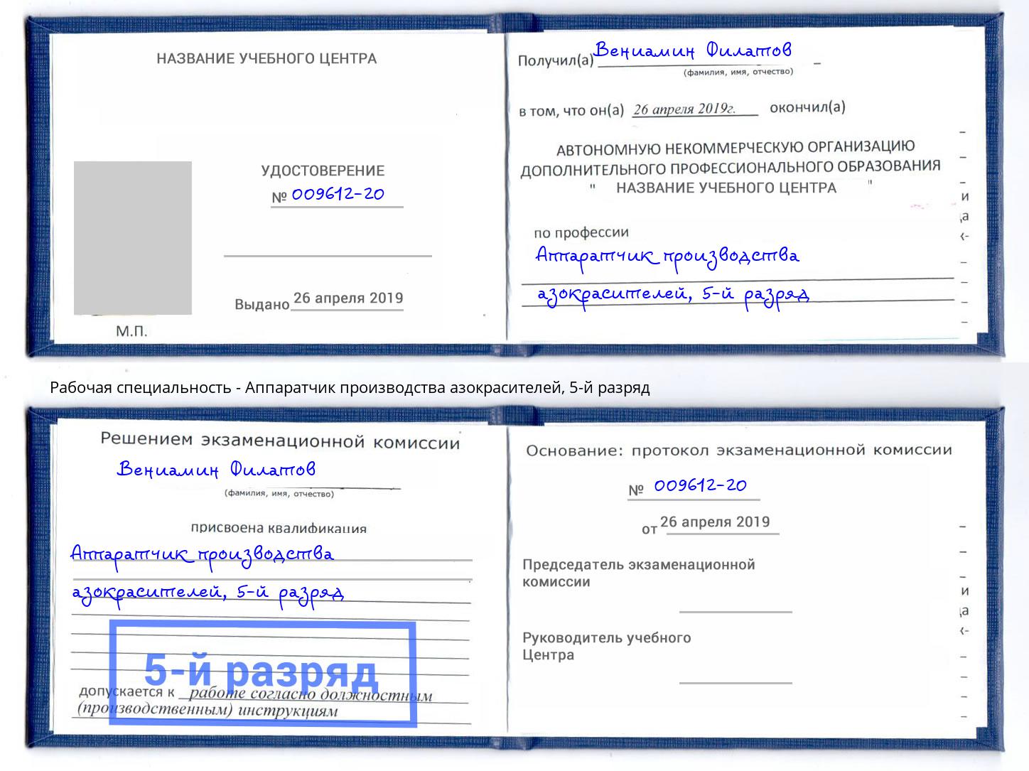 корочка 5-й разряд Аппаратчик производства азокрасителей Белгород