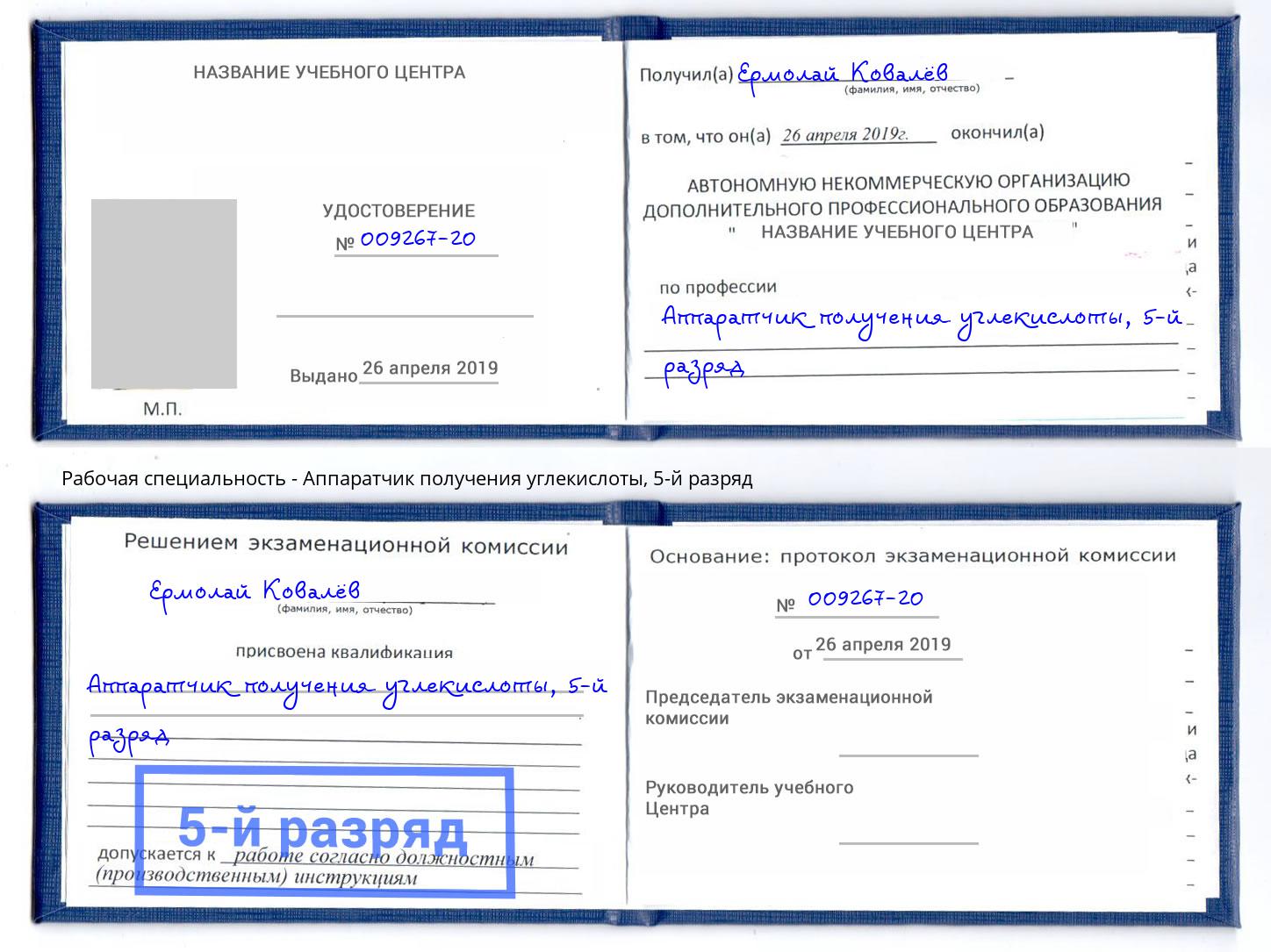 корочка 5-й разряд Аппаратчик получения углекислоты Белгород