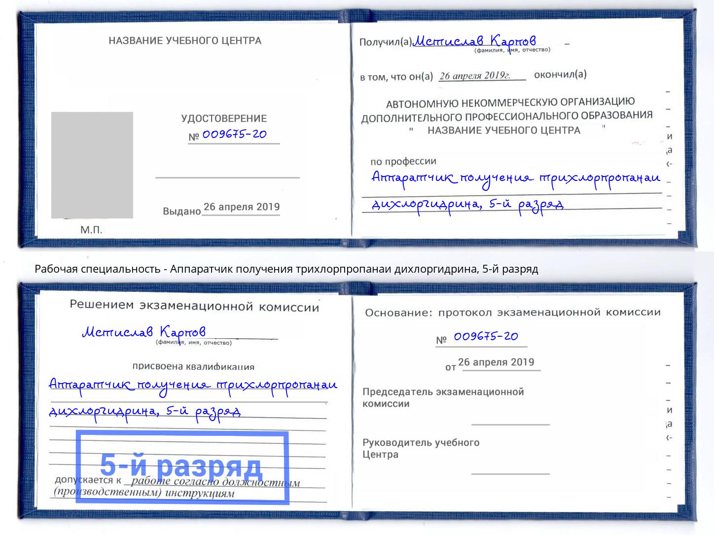 корочка 5-й разряд Аппаратчик получения трихлорпропанаи дихлоргидрина Белгород