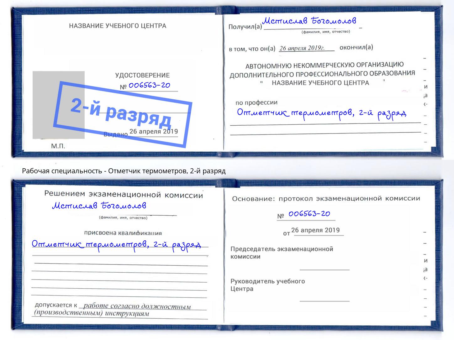 корочка 2-й разряд Отметчик термометров Белгород