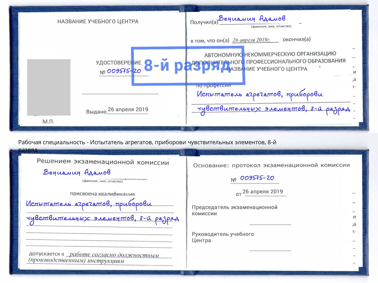 корочка 8-й разряд Испытатель агрегатов, приборови чувствительных элементов Белгород